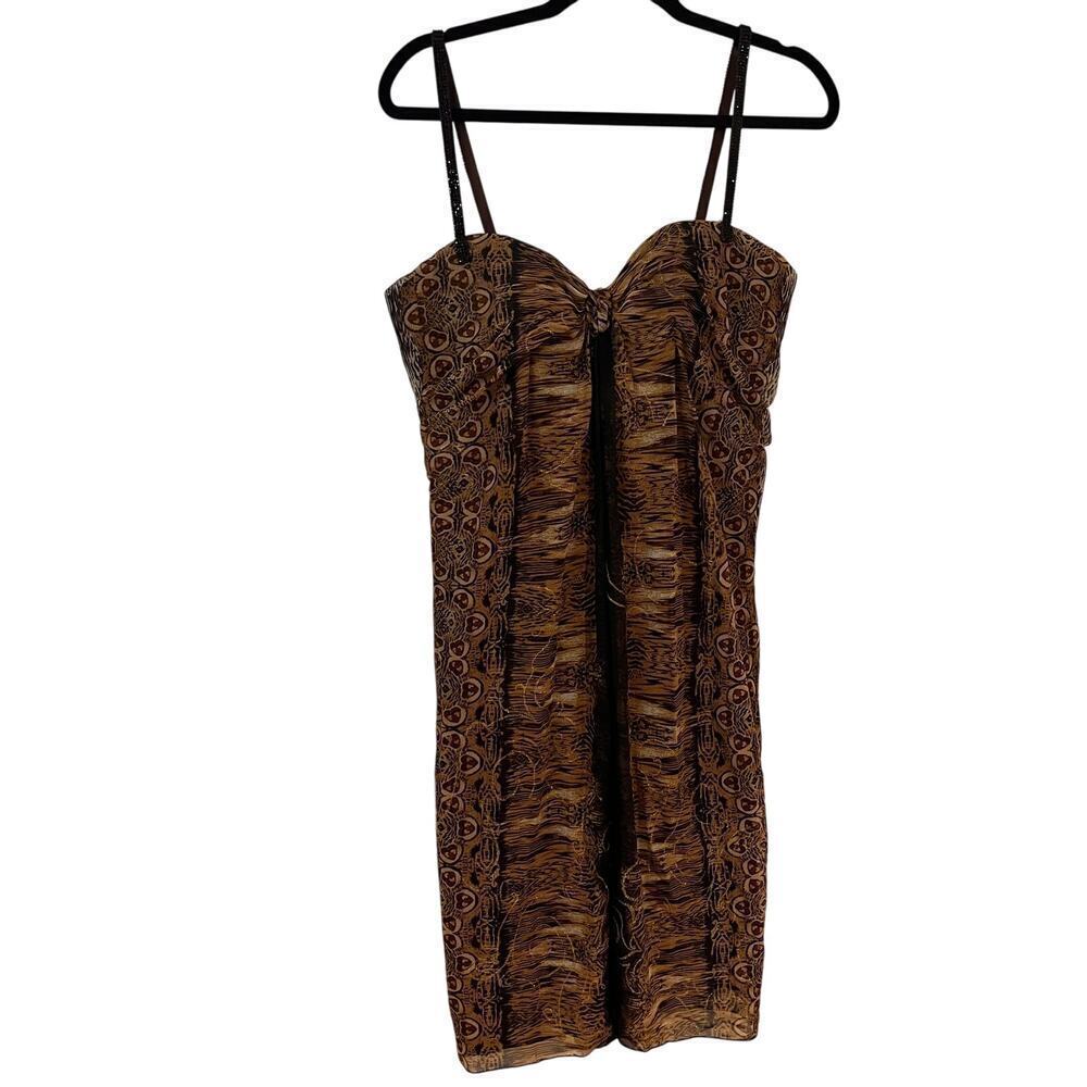 Rene Ruiz Brown Animal Print Bodycon Mini Dress sz Large